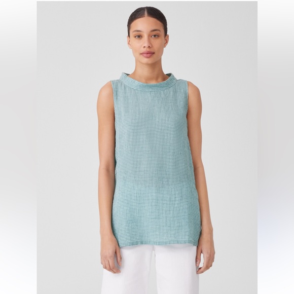 NEW Eileen Fisher 100% Organic Linen Mock Neck Top Size XXS Green